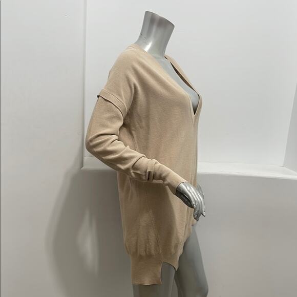 Brochu Walker Name Brand Cut Off Beige V-Neck  Asymmetrical Women's Sweater - Picture 7 of 12